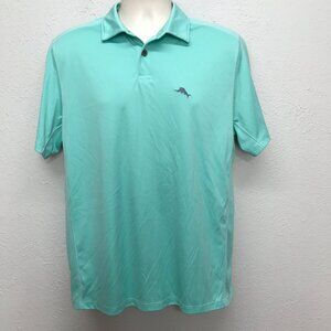 Tommy Bahama Polo Shirt Mens M Aqua Blue/Green Short Sleeve Polyester Marlin